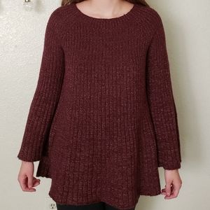 Lauren Conrad Bell Shaped Holiday Sweater With Lace Up Detail Burgundy Maroon
